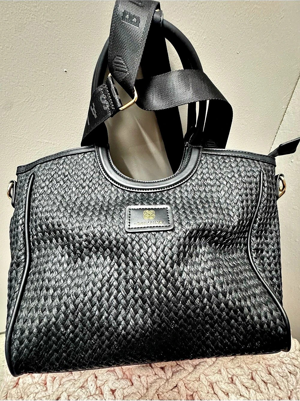 Bosalina Black Woven Tote Bag NWOT
